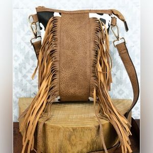 New Deja Moo Faux Leather Fringed Crossbody.